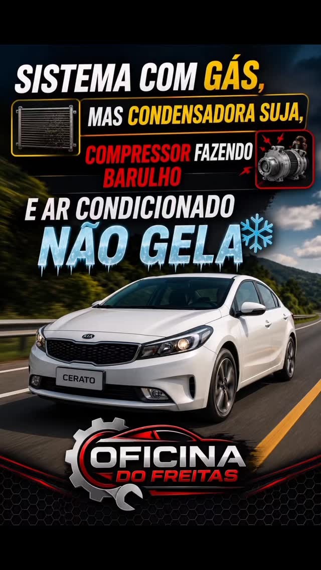 Kia Cerato com ar-condicionado que não gela — condensadora suja e compressor com ruído