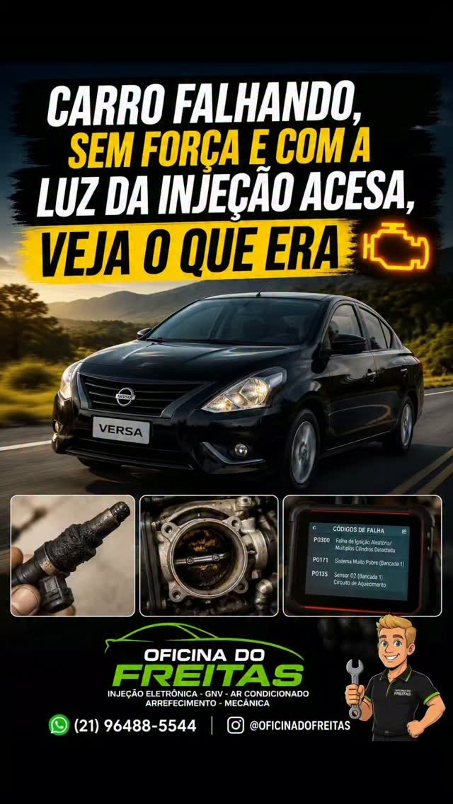 Nissan Versa com falhas e luz da injeção acesa — diagnóstico eletrônico na Oficina do Freitas